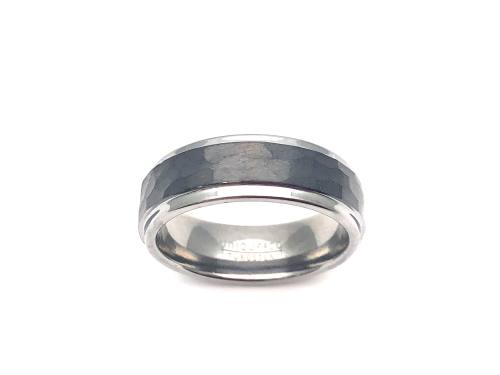 Tungsten Carbide Hammered Black IP Plating Ring