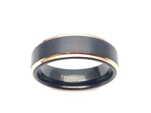 Tungsten Carbide Black Ring Rose Gold IP Plating