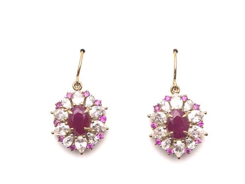 9ct Ruby & Zircon Cluster Earrings