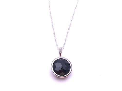 Silver Round Black CZ Pendant & Chain