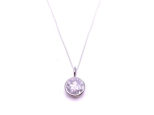 Silver Round Clear CZ Pendant & Chain