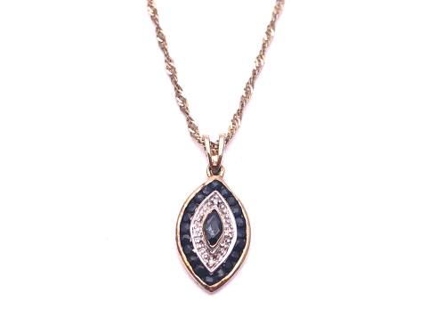 9ct Sapphire & Diamond Pendant & Chain