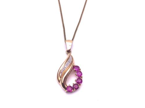 9ct Ruby & Diamond Pendant & Chain