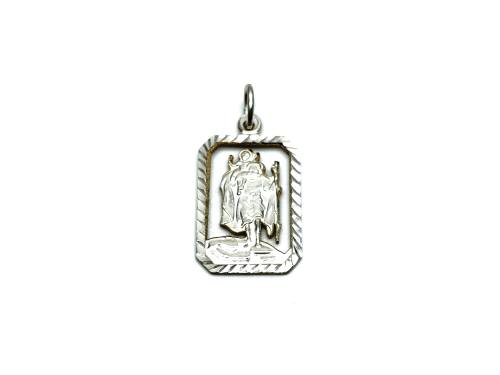 Silver Rectangular Cut Out St Christopher Pendant