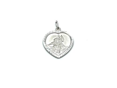 Silver Heart Shaped St Christopher Pendant 19mm