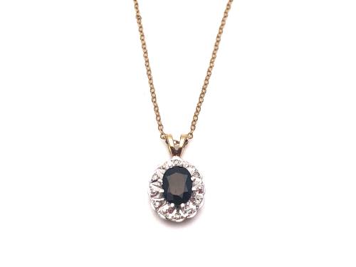 9ct Sapphire & Diamond Pendant & Chain