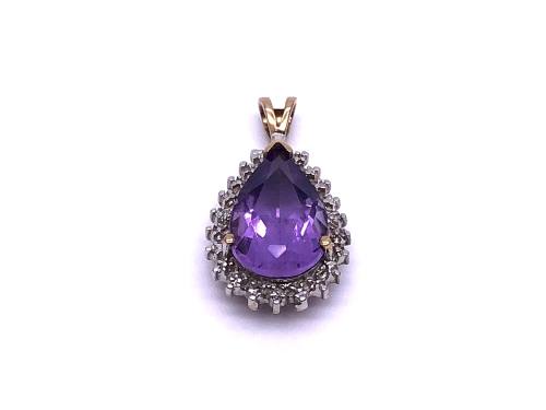 9ct Amethyst & Diamond Pendant