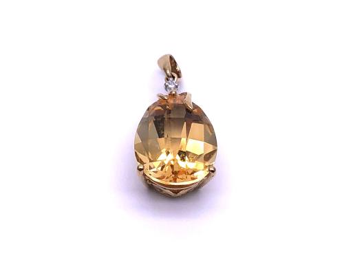 9ct Citrine & Diamond Pendant