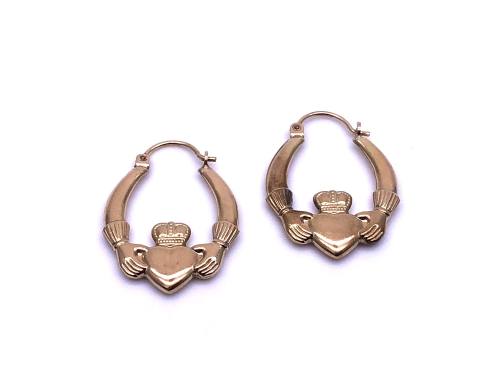 9ct Yellow Gold Claddagh Hoop Earrings