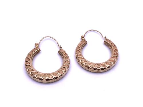 9ct Yellow Gold Patterned Hoop Earrings