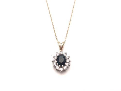 9ct Sapphire & CZ Pendant & Chain