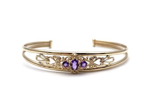 9ct Yellow Gold Amethyst Torque Bangle