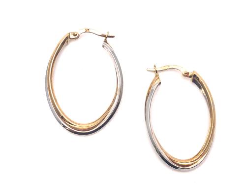 9ct 2 Colour Oval Hoop Earrings