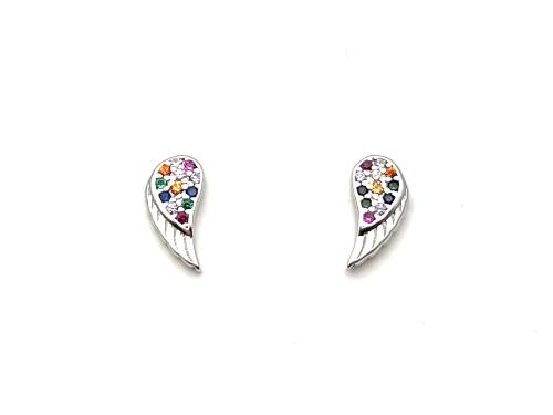 Silver Multicolour CZ Angel Wing Stud Earrings