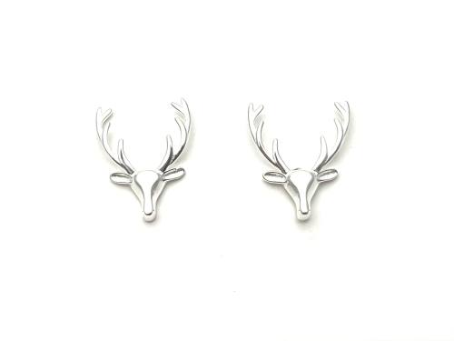 Silver Stag Head Stud Earrings