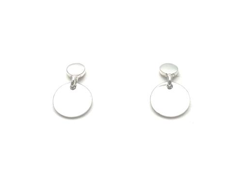 Silver Disc Drop Stud Earrings