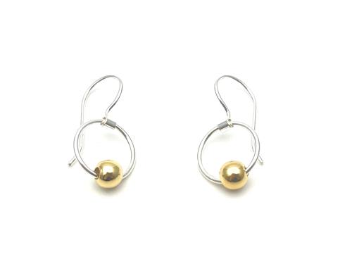 Silver Drop Earrings Gold Plated Bead Charm