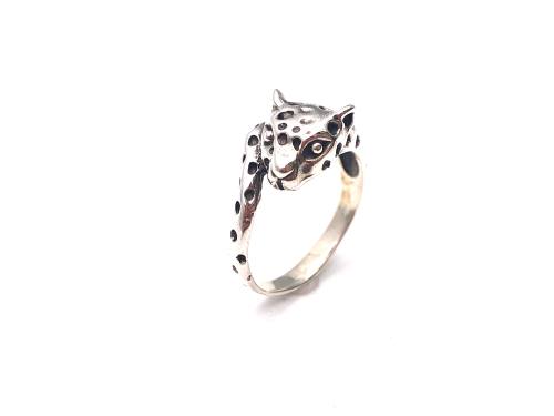 Silver Leopard Ring Size N