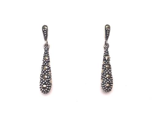 Silver Marcasite Tear Drop Earrings 25mm