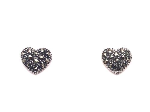 Silver Marcasite Heart Stud Earrings 9mm