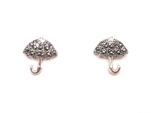 Silver Marcasite Umbrella Stud Earrings 12x11mm