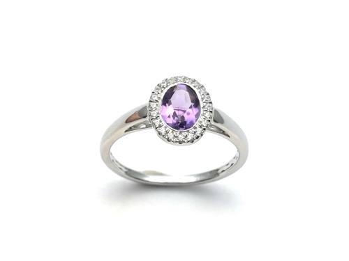 Silver Amethyst & CZ Oval Cluster Ring