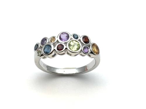 Silver Multi Stone Pave Bubble Ring