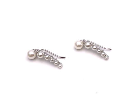 Silver Pearl & CZ Crawler Earrings