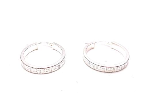 Silver Greek Key Design Hoop Earrings