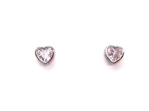 Silver CZ Heart Stud Earrings