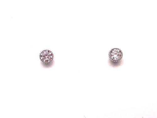 Silver CZ Round Fancy Stud Earrings.