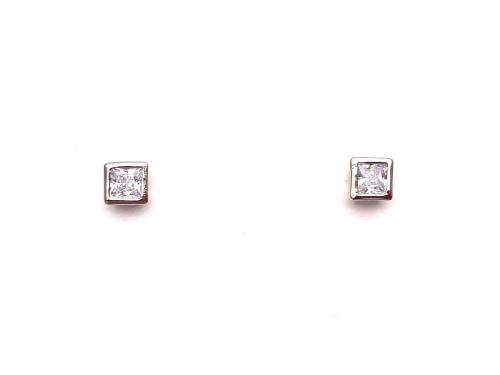 Silver CZ Princess Cut Stud Earrings