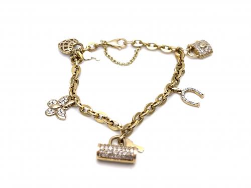 9ct CZ Charm Bracelet 7 1/2 inch