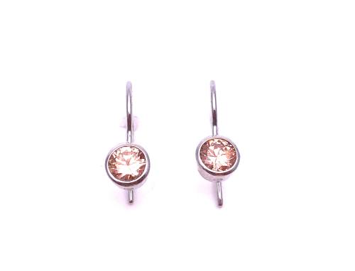 Silver Champagne CZ Drop Hook Earrings