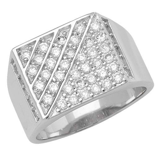 Silver CZ Signet Ring Size W