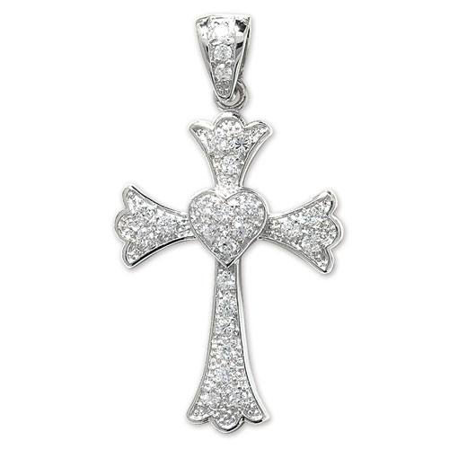 Silver CZ Cross Pendant 60x34mm