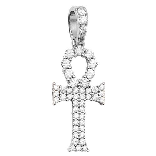 Silver CZ Ankh Pendant 38x15mm