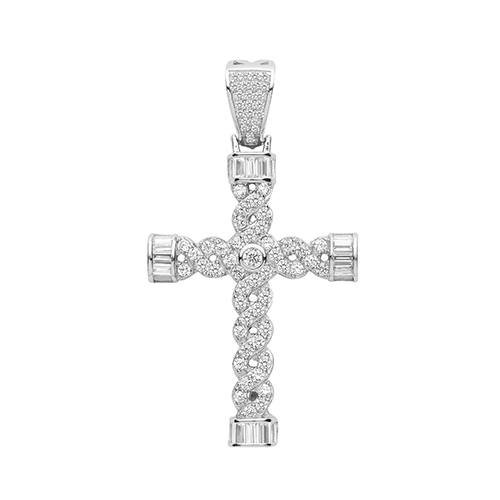 Silver CZ Cross Pendant 47X26mm