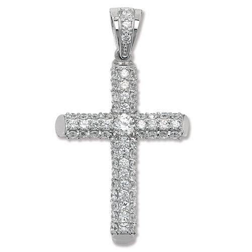 Silver CZ Cross Pendant 62x37mm