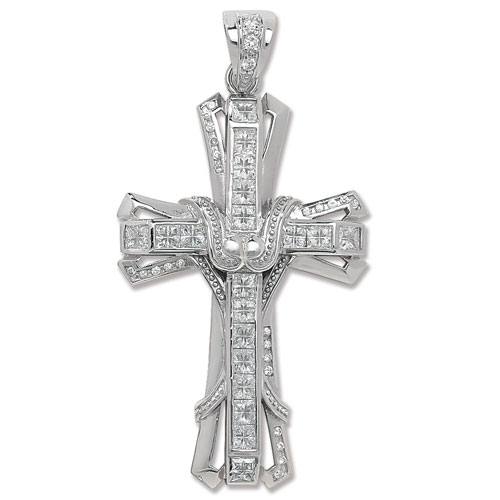 Silver CZ Cross Pendant 80x41mm