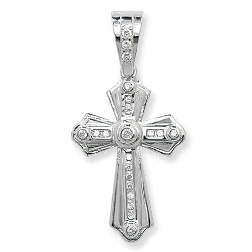 Silver CZ Cross Pendant 44x23mm