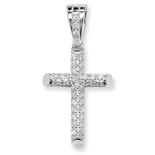 Silver CZ Cross Pendant 44x23mm