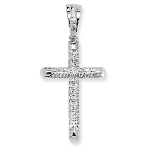 Silver CZ Cross Pendant 53x26mm