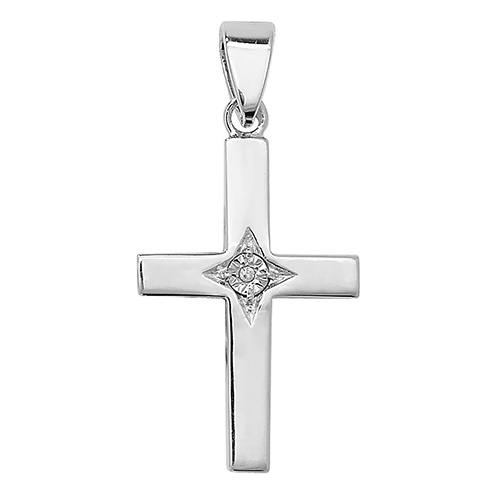 Silver CZ Cross Pendant 31x17mm