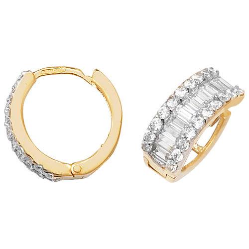 9ct Yellow Gold CZ Hinged Huggie Hoop Earrings