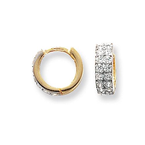 9ct Yellow Gold CZ Hinged Huggie Hoop Earrings