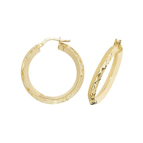 9ct Yellow Gold Diamond Cut Hoop Earrings