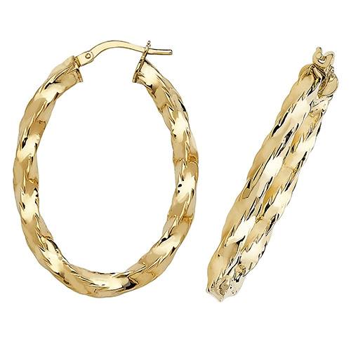 9ct yellow Gold Oval Twisted Hoop Earrings