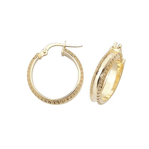 9ct Yellow Gold Patterned Hoop Earrings