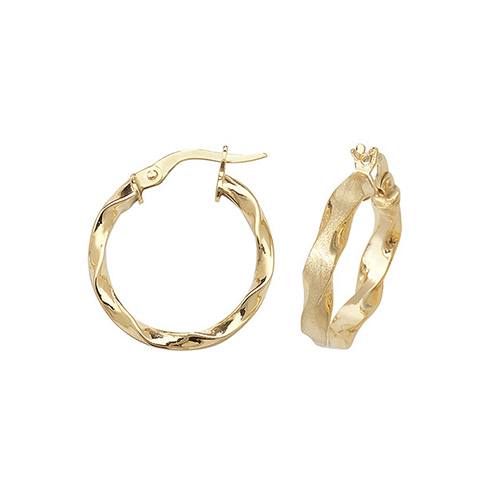 9ct Yellow Gold Twist Design Hoop Earrings